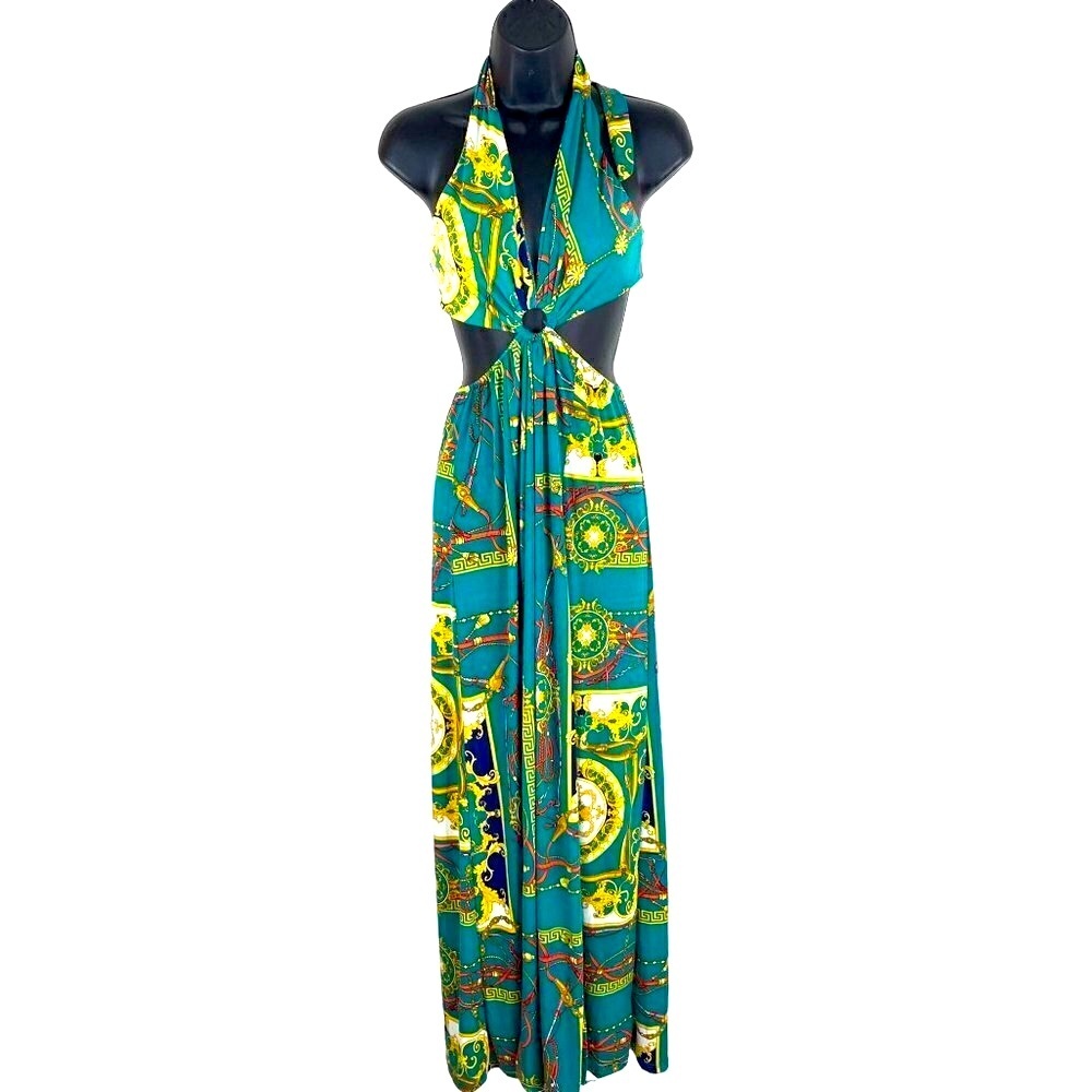 halter neck maxi Dress backless gorgeous small 54' long slits at both legs